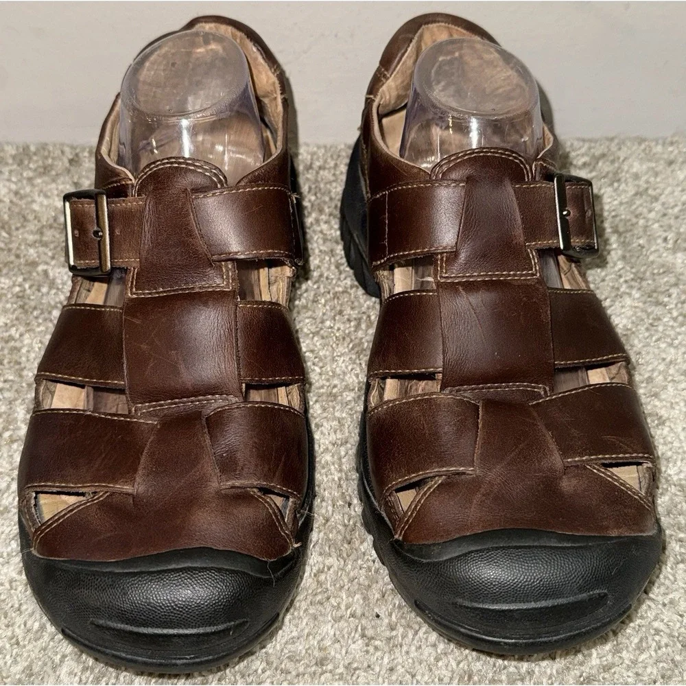 Keen Fishermen Leather Sandals Buckle Closed Toe Brown Mens Size 9.5  XT 0205